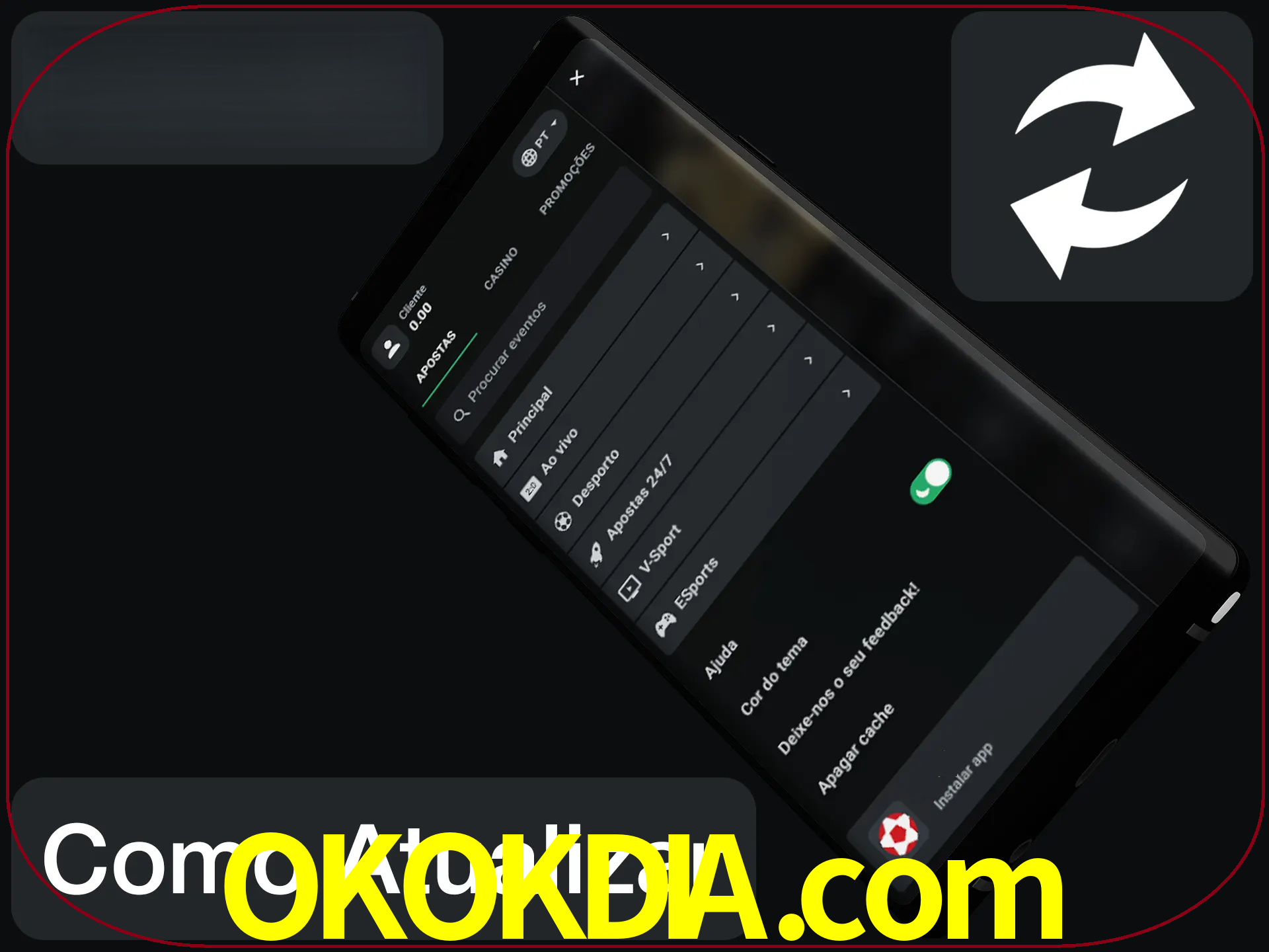 O aplicativo é atualizado automaticamente quando você faz o login.